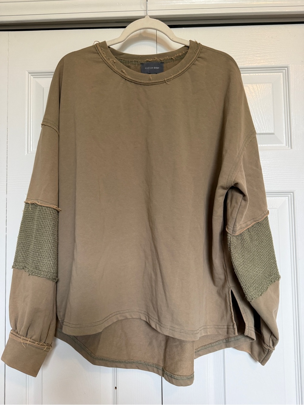 NWOT Oversized Olive Crewneck Sweatshirt with Knit Elbow Patches